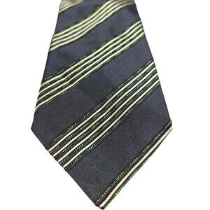 Clotherie Phoenix 100% Silk Tie Dark Gray with Gold Vertical Stripes 3 3/4” x 60